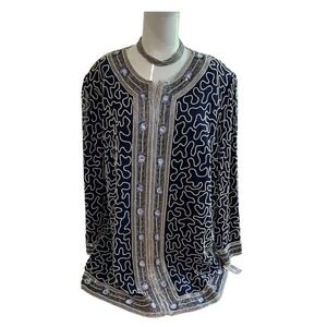 Vtg NWT Stenay Plus 80s Silk Blue embellished  Beaded Sequin Jacket Jacobsons 2X